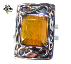 Anillo Ajustable De Ámbar Auténtico & Plata 925 (RT1) en internet