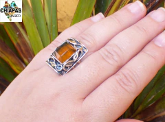 Anillo Ajustable De Ámbar Auténtico & Plata 925 (RT1) - Chiapas Mágico