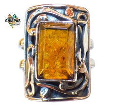 Anillo Ajustable De Ámbar Auténtico & Plata 925 (RT2)