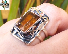 Anillo Ajustable De Ámbar Auténtico & Plata 925 (RT2) en internet