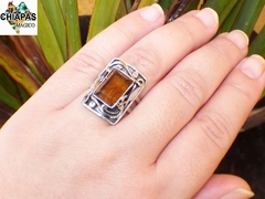 Anillo Ajustable De Ámbar Auténtico & Plata 925 (RT2) - Chiapas Mágico