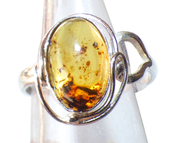 Anillo Ajustable Con Ámbar Auténtico & Plata Ley (SM50)