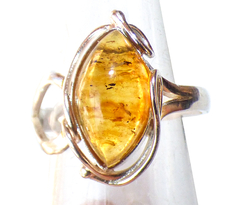 Anillo Ajustable Con Ámbar Auténtico & Plata Ley (SM49)