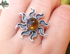 Anillo Ajustable Sol De Ámbar & Plata Ley (SL4) - comprar en línea