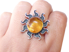 Anillo Sol De Ámbar & Plata Ley #9 en internet