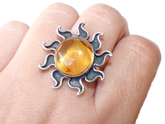 Anillo Sol De Ámbar & Plata Ley #9 - Chiapas Mágico