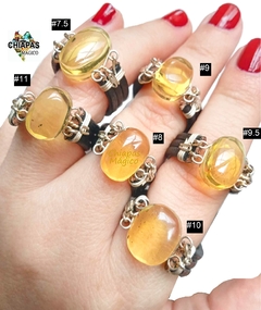 Anillo De Piel & Ámbar Amarillo Auténtico (Forma Ovalada)