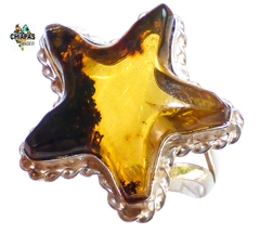 Anillo Estrella De Ámbar & Plata Ley #8 (ST1)