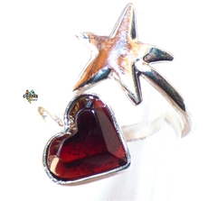 Anillo Ajustable Corazón De Ámbar Rojo & Plata Ley - (copia)