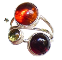 Anillo de Plata 950 Con Ámbar Rojo, Naranja & Amarillo #8.5