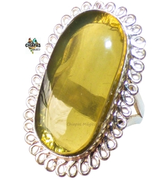 Anillo de Ámbar Verde & Plata Ley #6.5 (VD4)