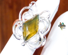Anillo Mariposa De Ámbar Verde & Plata Ley #5.5