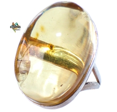 Anillo Ajustable De Ámbar Transparente & Plata Ley .925