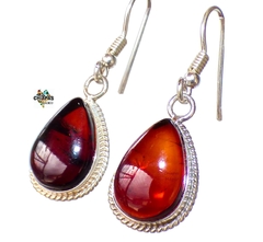 Aretes De Ámbar Rojo & Plata Ley (ARX1)