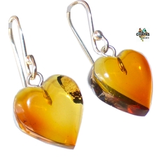 Aretes Con Corazones De Ámbar & Plata Ley (CGN9