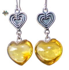 Aretes Con Corazones Gorditos De Ámbar & Plata Ley