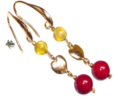 Aretes de Coral, Ámbar & Corazones en Chapa de Oro - comprar en línea