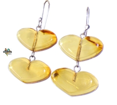Aretes con Corazones de Ámbar & Plata .925 (DC1)