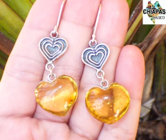 Aretes Con Corazones Gorditos De Ámbar & Plata Ley - comprar en línea
