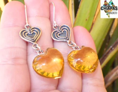 Aretes Con Corazones Gorditos De Ámbar & Plata Ley en internet