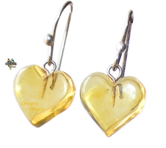 Aretes con Corazones De Ámbar & Plata Ley (M7)
