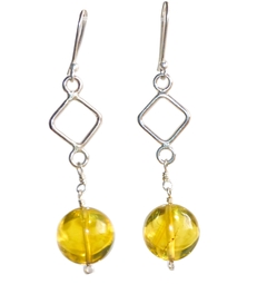 Aretes Esferas de Ámbar & Rombos de Plata - comprar en línea
