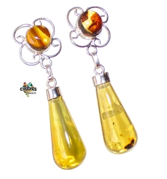 Aretes con Gotas De Ámbar & Plata Ley .925 (DPS1) - comprar en línea
