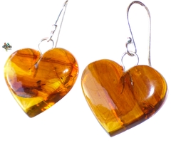 Aretes Con Corazones De Ámbar Caramelo & Plata Ley