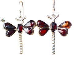 Aretes "Libélulas" De Ámbar Rojo & Plata Ley .925