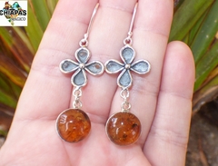 Aretes Con Ámbar Auténtico & Flores de Plata Ley (2) en internet