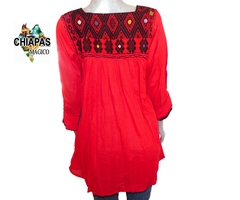 Blusón De Telar Rojo & Negro (Unitalla) - Chiapas Mágico