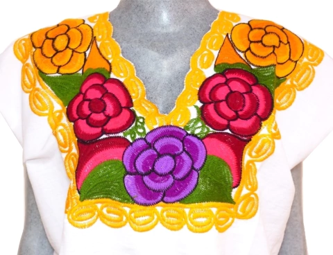 Blusa Zinacantán Blanca/Multicolor (XL)