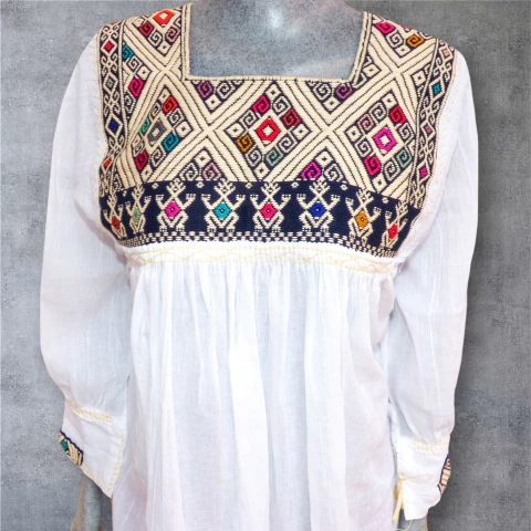 Blusón de Telar San Andrés Blanco/Azul Marino (Unitalla) - comprar en línea