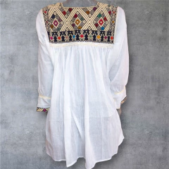 Blusón de Telar San Andrés Blanco/Azul Marino (Unitalla) - Chiapas Mágico