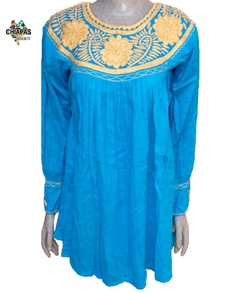 Blusón Unitalla Celeste/Beige (Cuello Redondo) - comprar en línea