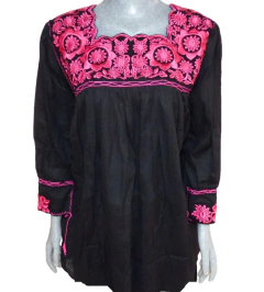 Blusón de Girasoles Negro & Fucsia (Largo)