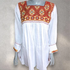 Blusón De Telar San Andrés Blanco & Marrón (Unitalla) en internet