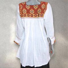 Blusón De Telar San Andrés Blanco & Marrón (Unitalla) - Chiapas Mágico