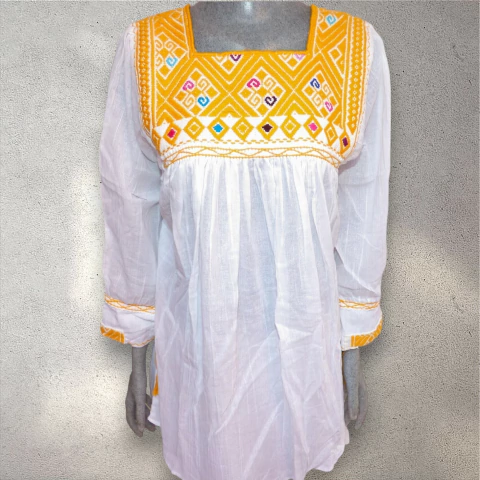 Blusón de Telar San Andrés Blanco/Amarillo (Unitalla) - comprar en línea