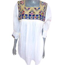 Blusón De Telar Blanco & Azul Rey (Unitalla) - comprar en línea