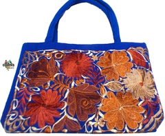 Bolsa Mediana Azul Rey & Bordado Flores #007