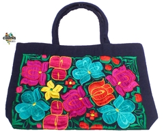 Bolsa Mediana Azul Marino & Flores Multicolor #001