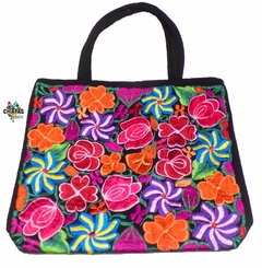 Bolsa Grande Negra Bordado Flores (BLF4) - comprar en línea