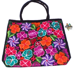Bolsa Grande Negra Bordado Flores (BLF7) - comprar en línea