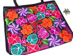 Bolsa Grande Negra Bordado Flores (BLF7)