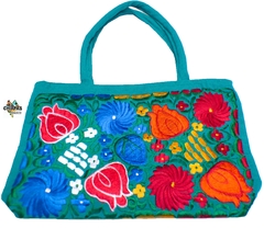 Bolsa Mediana Verde Esmeralda & Flores Multicolor #003
