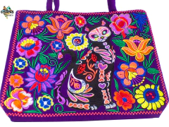 Bolsa Grande Bordada Motivo Dia De Muertos (Gato Negro)