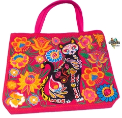 Bolsa Grande Bordada Motivo Dia De Muertos (Gato Negro) - comprar en línea