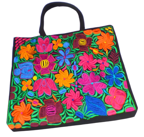 Bolsa Grande Negra Bordado Flores (NBV1) - comprar en línea