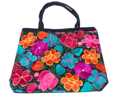 Bolsa Grande Negra Bordado Flores (NBV3) - comprar en línea